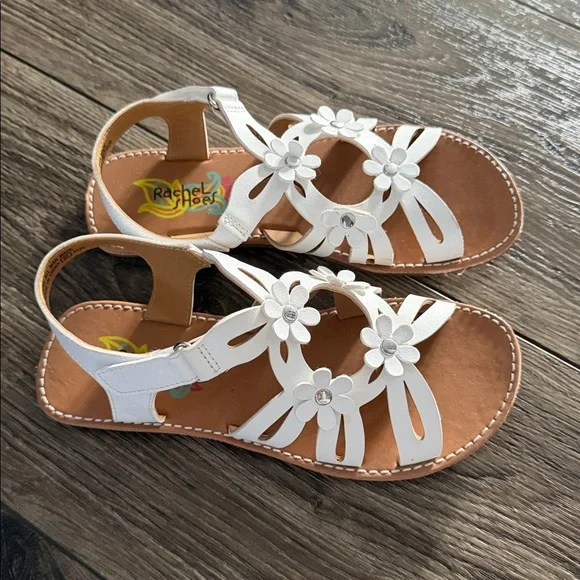 Rachel White Floral Girls' Leather-Look Sandals - Picture 3 of 6